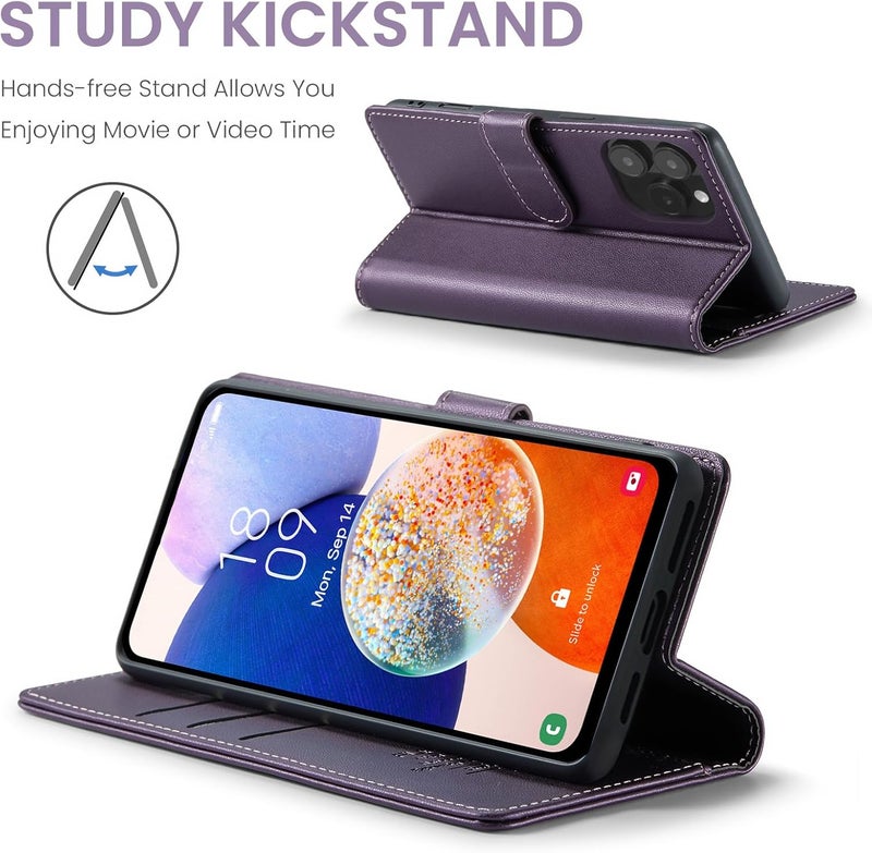 FLIPALM Wallet Case for iPhone 16 Pro Max, RFID Blocking Credit Card Holder, PU Leather Folio Flip Kickstand Protective Shockproof Cover for Apple 16 pro Max (Purple, for iPhone 16 Pro Max - 6.9'') - Image 4